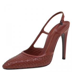 Pre Owned Bottega Veneta Brown Woven Leather Slingback Sandals Size 40