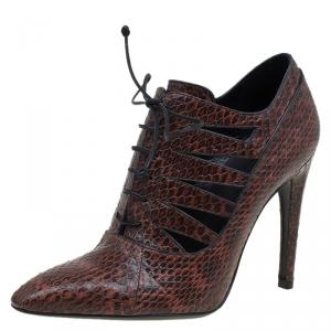 Pre Owned Bottega Veneta Brown Python Cutout Lace-Up Ankle Boots Size 37