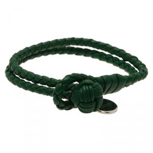 Pre Owned Bottega Veneta Intrecciato Nappa Green Leather Bracelet