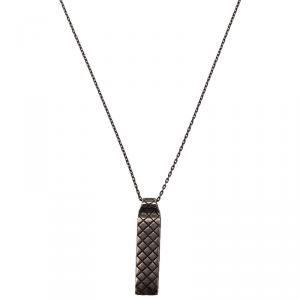 Pre Owned Bottega Veneta Oblong Silver Pendant Unisex Necklace