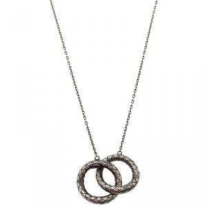 Pre Owned Bottega Veneta Intrecciato Double Circle Silver Pendant Necklace