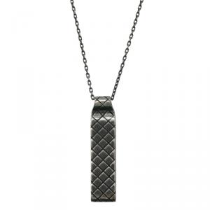 Pre Owned Bottega Veneta Oblong Silver Pendant Unisex Necklace