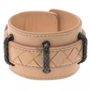 Bottega Veneta Intrecciato Cream Leather Cuff Bracelet S