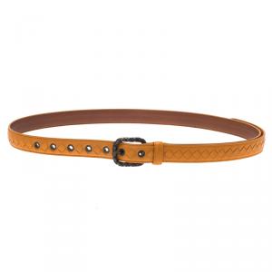 Bottega Veneta Orange Leather Intrecciato Belt Size 90 CM