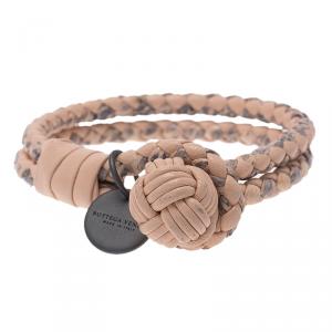 Bottega Veneta Intrecciato Nappa & Ayers Peach Pink and Grey Double Strand Leather Bracelet 17cm