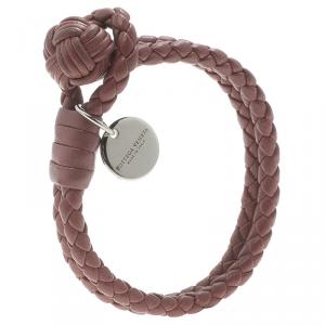 Bottega Veneta Intrecciato Nappa Burgundy Leather Double Strand Bracelet 16cm