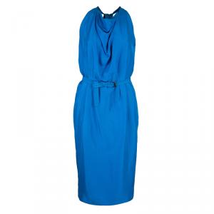 Pre Owned Bottega Veneta Blue Sleeveless Belted Dress S