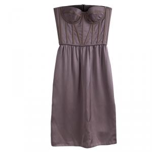 Pre Owned Bottega Veneta Dull Purple Silk Strapless Corset Dress S