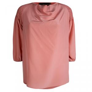 Bottega Veneta Coral Pink Silk Smocking Detail Top S
