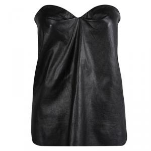 Bottega Veneta Black Draped Leather Strapless Top M