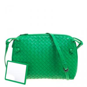 Pre Owned Bottega Veneta Green Intrecciato Leather Crossbody Bag