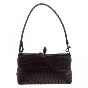Pre Owned Bottega Veneta Dark Brown Intrecciato Woven Leather Frame Pochette