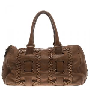 Pre Owned Bottega Veneta Brown Leather and Snakeskin Accordion Satchel 
