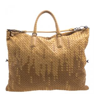 Pre Owned Bottega Veneta Brown Two Tone Intrecciato Nappa Leather Convertible Tote