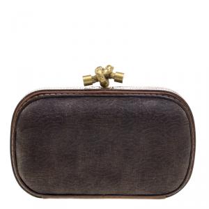 Pre Owned Bottega Veneta Metallic Black Fabric Knot Clutch