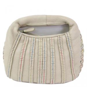 Pre Owned Bottega Veneta Ivory Cervo Leather Dune Mini Veneta Hobo