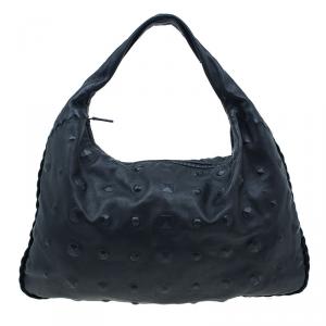 Pre Owned Bottega Veneta Black Leather Stud Stamped Hobo Bag