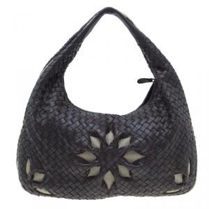 Pre Owned Bottega Veneta Brown Woven Flower Hobo