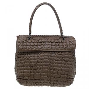 Pre Owned Bottega Veneta Brown Soft Leather Stitch Detail Tote