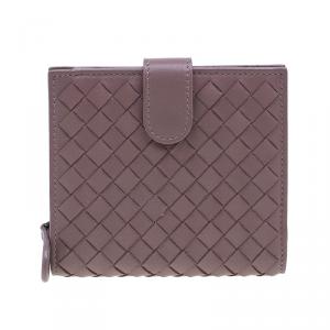 Pre Owned Bottega Veneta Brown Intrecciato Leather Irish Mini Wallet