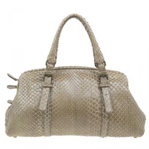 Pre Owned Bottega Veneta Beige Python Skin Satchel