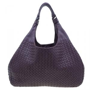 Pre Owned Bottega Veneta Purple Intrecciato Nappa Leather Large Campana Hobo