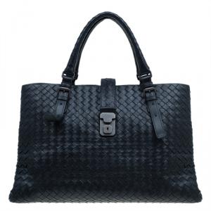 Pre Owned Bottega Veneta Black Intrecciato Roma Tote