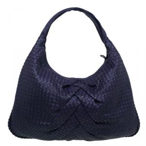 Pre Owned Bottega Veneta Purple Intrecciato Leather Maxi Pleated Veneta Hobo Bag
