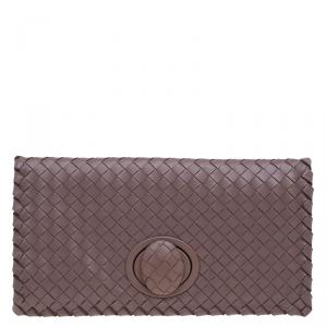 Pre Owned Bottega Veneta Petra Woven Nappa Leather Twist Lock Clutch