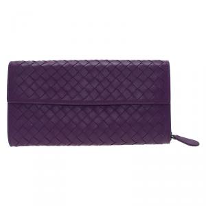 Pre Owned Bottega Veneta Purple Intrecciato Continental Flap Wallet