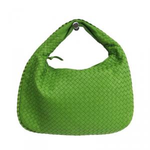 Pre Owned Bottega Veneta Green Intrecciato Woven Nappa Leather Medium Belly Veneta Hobo