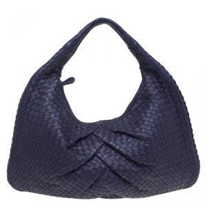 Pre Owned Bottega Veneta Purple Intrecciato Woven Nappa Leather Large Belly Veneta Hobo