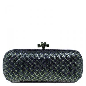 Pre Owned Bottega Veneta Blue/Green Intrecciato Python Stretch Knot Clutch