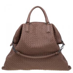 Pre Owned Bottega Veneta Brown Intrecciato Woven Nappa Leather Convertible Tote