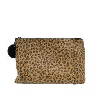 Pre Owned Bottega Veneta Beige Leather Leopard Intreccio Clutch