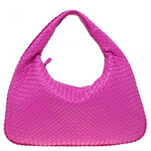 Pre Owned Bottega Veneta Pink Nappa Leather Intrecciato Large Veneta Hobo