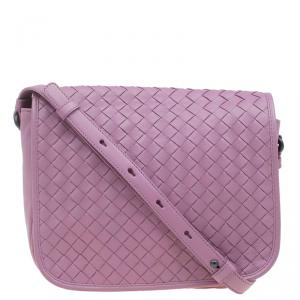 Pre Owned Bottega Veneta Lilac Intrecciato Woven Nappa Leather Crossbody Bag