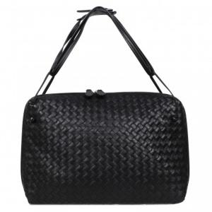 Pre Owned Bottega Veneta Black Shiny Intrecciato Leather Shoulder Bag Wtih Mirror