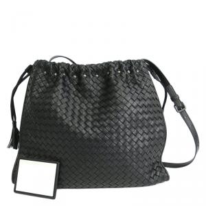 Pre Owned Bottega Veneta Black Intrecciato Woven Nappa Leather Large Crossbody Bag