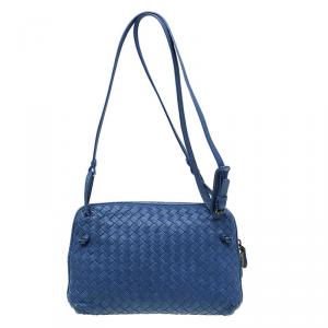 Pre Owned Bottega Veneta Blue Intrecciato Nappa Leather Crossbody Bag