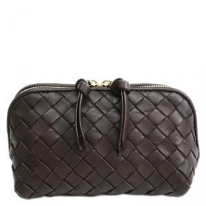 Pre Owned Bottega Veneta Black Intrecciato Zip Clutch