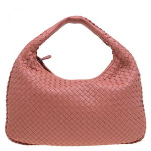 Pre Owned Bottega Veneta Peach Leather Small Intrecciato Hobo