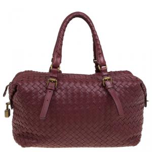 Pre Owned Bottega Veneta Burgundy Intrecciato Leather Montaigne Satchel
