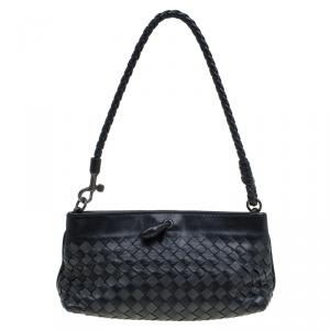Pre Owned Bottega Veneta Black Intrecciato Woven Leather Frame Pochette