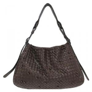 Pre Owned Bottega Veneta Dark Brown Intrecciato Leather Shoulder Bag
