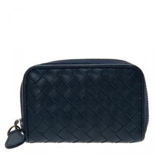 Pre Owned Bottega Veneta Blue Intrecciato Nappa Leather Coin Purse