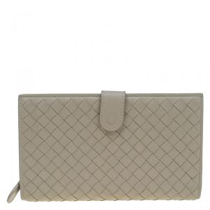 Pre Owned Bottega Veneta Grey Intrecciato Nappa Leather Tourmaline Continental Wallet