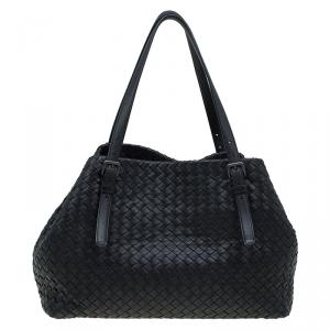 Pre Owned Bottega Veneta Black Intrecciato Nappa Leather Tote