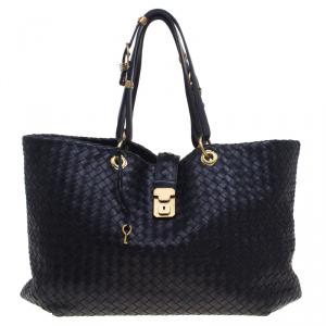 Pre Owned Bottega Veneta Black Leather Woven Large Capri Tote