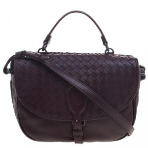 Pre Owned Bottega Veneta Burgundy Intrecciato Leather Crossbody Bag